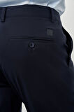 Koyu Lacivert Kendinden Desenli Bez Ayağı Pamuklu Yan Cep Slim Fit Casual Pantolon 1003245168