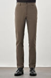 Koyu Vizon Düz Gofreli Esnek Yan Cep Slim Fit Casual Pantolon 1003245174