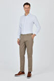 Koyu Vizon Gabardin Yan Cep Düz Paça Comfort Fit Pamuklu Casual Chino Pantolon 1003250121