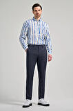 Koyu Lacivert Kendinden Desenli Yan Cep Slim Fit Jogger Pantolon 1003250161