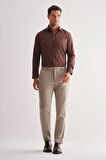 Koyu Bej Yan Cep Düz Paça Pamuklu Comfort Fit Chino Casual Pantolon 1003255166