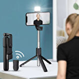 caselka® Kendiliğinden LED Işıklı Kumandalı Uzayabilen Selfie Çubuğu,Masa Üstü Tripod