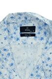 Kısa Kol Baskılı Apaş Yaka  %100 Pamuk Slim Fit Dar Kesim Casual Gömlek 1004210300 Koyu Mavi