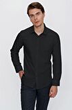 Uzun Kol Sert Yaka  Slim Fit Dar Kesim Basic Gömlek 1004220057 Siyah