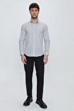 Uzun Kol Baskılı Sert Yaka  Slim Fit Dar Kesim Klasik Gömlek 1004225130 Gri