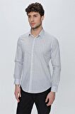 Uzun Kol Baskılı Sert Yaka  Slim Fit Dar Kesim Klasik Gömlek 1004225130 Gri