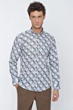 Uzun Kol Baskılı  Pamuklu Likralı Slim Fit Dar Kesim Klasik Gömlek 1004225157 Bej