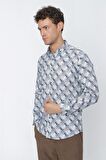 Uzun Kol Baskılı  Pamuklu Likralı Slim Fit Dar Kesim Klasik Gömlek 1004225157 Bej