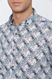 Uzun Kol Baskılı  Pamuklu Likralı Slim Fit Dar Kesim Klasik Gömlek 1004225157 Bej