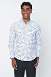 Uzun Kol Baskılı Oxford  Biyeli Pamuklu Slim Fit Dar Kesim Klasik Gömlek 1004225202 Mavi