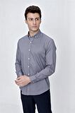 Uzun Kol Baskılı Bez Ayağı Gömlek Yaka  Klasik Slim Fit Dar Kesim Pamuklu Likralı Gömlek 1004225208 Açık Kırmızı