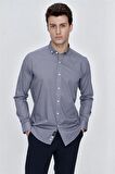 Uzun Kol Baskılı Bez Ayağı Gömlek Yaka  Klasik Slim Fit Dar Kesim Pamuklu Likralı Gömlek 1004225208 Açık Kırmızı