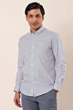 Uzun Kollu Baskılı Cepsiz Pamuklu Likralı Klasik Slim Fit Dar Kesim Gömlek 1004230115 Koyu Lacivert