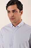 Uzun Kollu Baskılı Cepsiz Pamuklu Likralı Klasik Slim Fit Dar Kesim Gömlek 1004230115 Koyu Lacivert