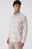 Uzun Kollu ÇizgiliCepsiz %100 Pamuk Klasik Slim Fit Dar Kesim Gömlek 1004230164 Camel