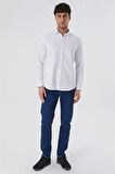 Uzun Kollu Baskılı Oxford Cepsiz Pamuklu Klasik Slim Fit Dar Kesim Gömlek 1004230166 Ekru