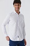 Uzun Kollu Baskılı Oxford Cepsiz Pamuklu Klasik Slim Fit Dar Kesim Gömlek 1004230166 Ekru