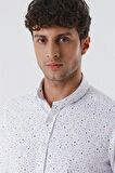 Uzun Kollu Baskılı Oxford Cepsiz Pamuklu Klasik Slim Fit Dar Kesim Gömlek 1004230166 Ekru