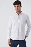 Uzun Kollu Baskılı Oxford Cepsiz Pamuklu Klasik Slim Fit Dar Kesim Gömlek 1004230167 Ekru