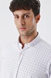 Uzun Kollu Baskılı Oxford Cepsiz Pamuklu Klasik Slim Fit Dar Kesim Gömlek 1004230167 Ekru