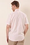 Kısa Kollu DesenliCepli Pamuklu Klasik Comfort Fit Rahat Kesim Gömlek 1004230174 Pudra