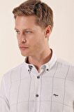 Uzun Kollu Kareli Cepsiz Klasik Slim Fit Dar Kesim Gömlek 1004230175 Gri