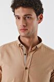 Kısalabilir Kollu Cepsiz Biyeli %100 Pamuk Casual Slim Fit Dar Kesim Gömlek 1004230179 Camel