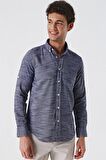 Kısalabilir Kollu Gabardin Cepsiz %100 Pamuk Casual Slim Fit Dar Kesim Gömlek 1004230180 Koyu Lacivert