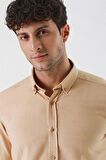 Kısalabilir Kollu Gabardin Cepsiz %100 Pamuk Casual Slim Fit Dar Kesim Gömlek 1004230180 Bej