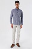 Kısalabilir Kollu Desenli JakarlıCepsiz %100 Pamuk Casual Slim Fit Gömlek 1004230181 Koyu Lacivert