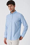 Kısalabilir Kollu Desenli JakarlıCepsiz %100 Pamuk Casual Slim Fit Gömlek 1004230181 Koyu Mavi