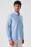 Kısalabilir Kollu Desenli JakarlıCepsiz %100 Pamuk Casual Slim Fit Gömlek 1004230181 Koyu Mavi