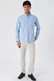 Kısalabilir Kollu Desenli JakarlıCepsiz %100 Pamuk Casual Slim Fit Gömlek 1004230181 Koyu Mavi