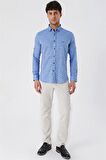 Kısalabilir Kollu Desenli JakarlıCepsiz %100 Pamuk Casual Slim Fit Gömlek 1004230181 Mavi