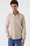 Kısalabilir Kollu Desenli JakarlıCepsiz %100 Pamuk Casual Slim Fit Gömlek 1004230181 Bej