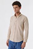Kısalabilir Kollu Desenli JakarlıCepsiz %100 Pamuk Casual Slim Fit Gömlek 1004230181 Bej
