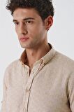 Kısalabilir Kollu Desenli JakarlıCepsiz %100 Pamuk Casual Slim Fit Gömlek 1004230181 Bej