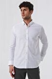 Kısalabilir Kollu Desenli JakarlıCepsiz %100 Pamuk Casual Slim Fit Gömlek 1004230181 Beyaz