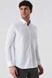 Kısalabilir Kollu Desenli JakarlıCepsiz %100 Pamuk Casual Slim Fit Gömlek 1004230181 Beyaz