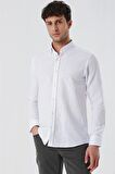 Kısalabilir Kollu Desenli JakarlıCepsiz %100 Pamuk Casual Slim Fit Gömlek 1004230181 Beyaz