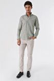 Kısalabilir Kollu Desenli JakarlıCepsiz %100 Pamuk Casual Slim Fit Gömlek 1004230181 Koyu Haki