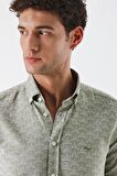 Kısalabilir Kollu Desenli JakarlıCepsiz %100 Pamuk Casual Slim Fit Gömlek 1004230181 Koyu Haki