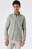 Kısalabilir Kollu Desenli JakarlıCepsiz %100 Pamuk Casual Slim Fit Gömlek 1004230181 Koyu Haki