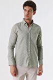 Kısalabilir Kollu Desenli JakarlıCepsiz %100 Pamuk Casual Slim Fit Gömlek 1004230181 Koyu Haki