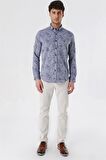 Kısalabilir Kollu Desenli JakarlıCepsiz %100 Pamuk Casual Slim Fit Gömlek 1004230182 Koyu Lacivert