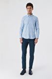 Kısalabilir Kollu Desenli JakarlıCepsiz %100 Pamuk Casual Slim Fit Gömlek 1004230182 Koyu Mavi