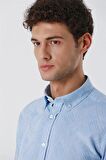 Kısalabilir Kollu Desenli JakarlıCepsiz %100 Pamuk Casual Slim Fit Gömlek 1004230182 Koyu Mavi