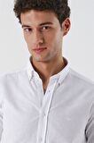 Kısalabilir Kollu Desenli JakarlıCepsiz %100 Pamuk Casual Slim Fit Gömlek 1004230182 Beyaz