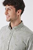 Kısalabilir Kollu Desenli JakarlıCepsiz %100 Pamuk Casual Slim Fit Gömlek 1004230182 Koyu Haki