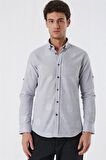 Kısalabilir Kollu Desenli JakarlıCepsiz %100 Pamuk Casual Slim Fit Gömlek 1004230183 Açık Gri